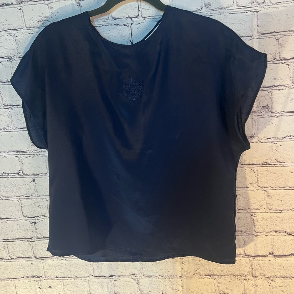 Vintage David Benjamin: Silk Dark Navy Blue Women's Blouse.
